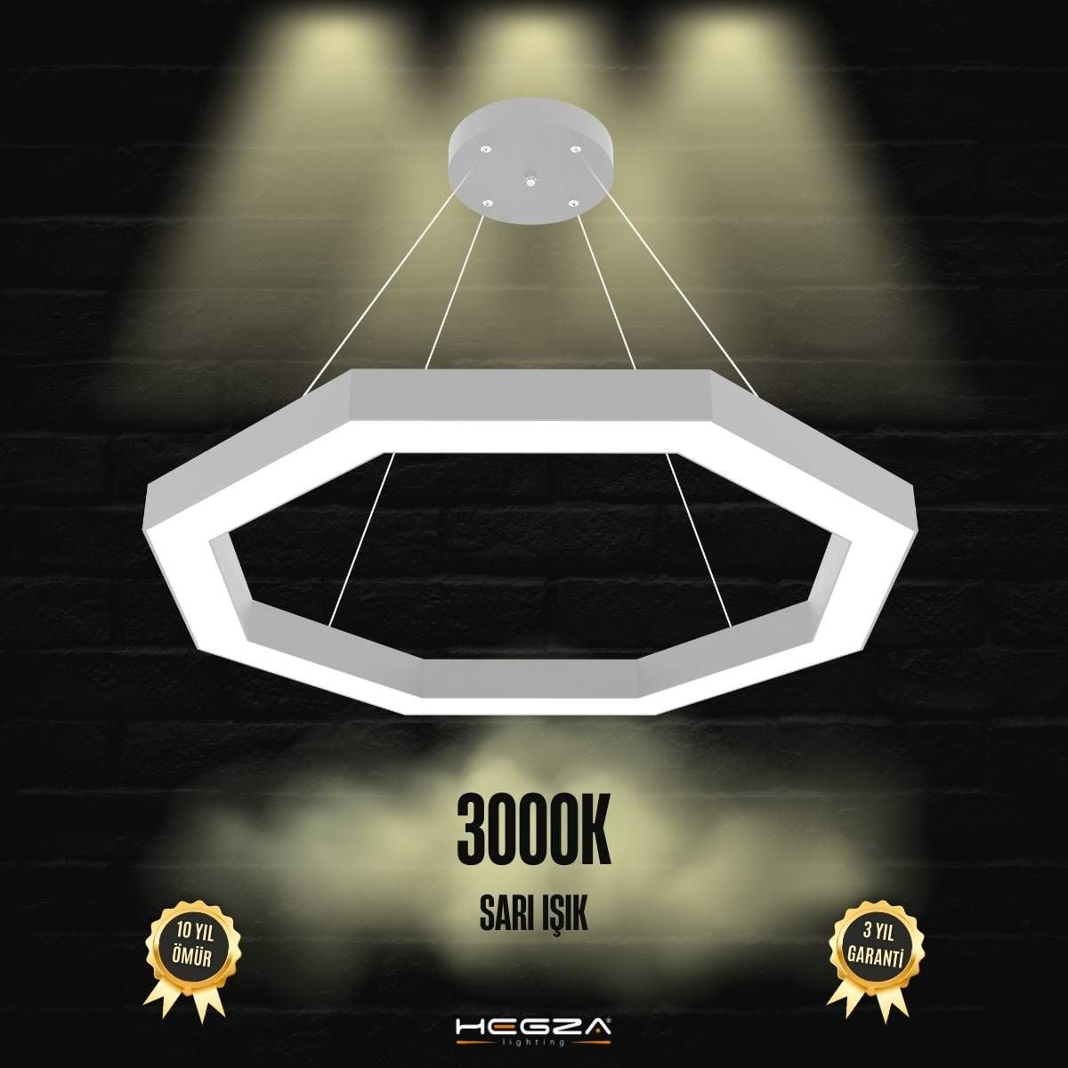 OCTAGON - Modern LED Avize Gri Kasa - 3000K - Sarı Işık