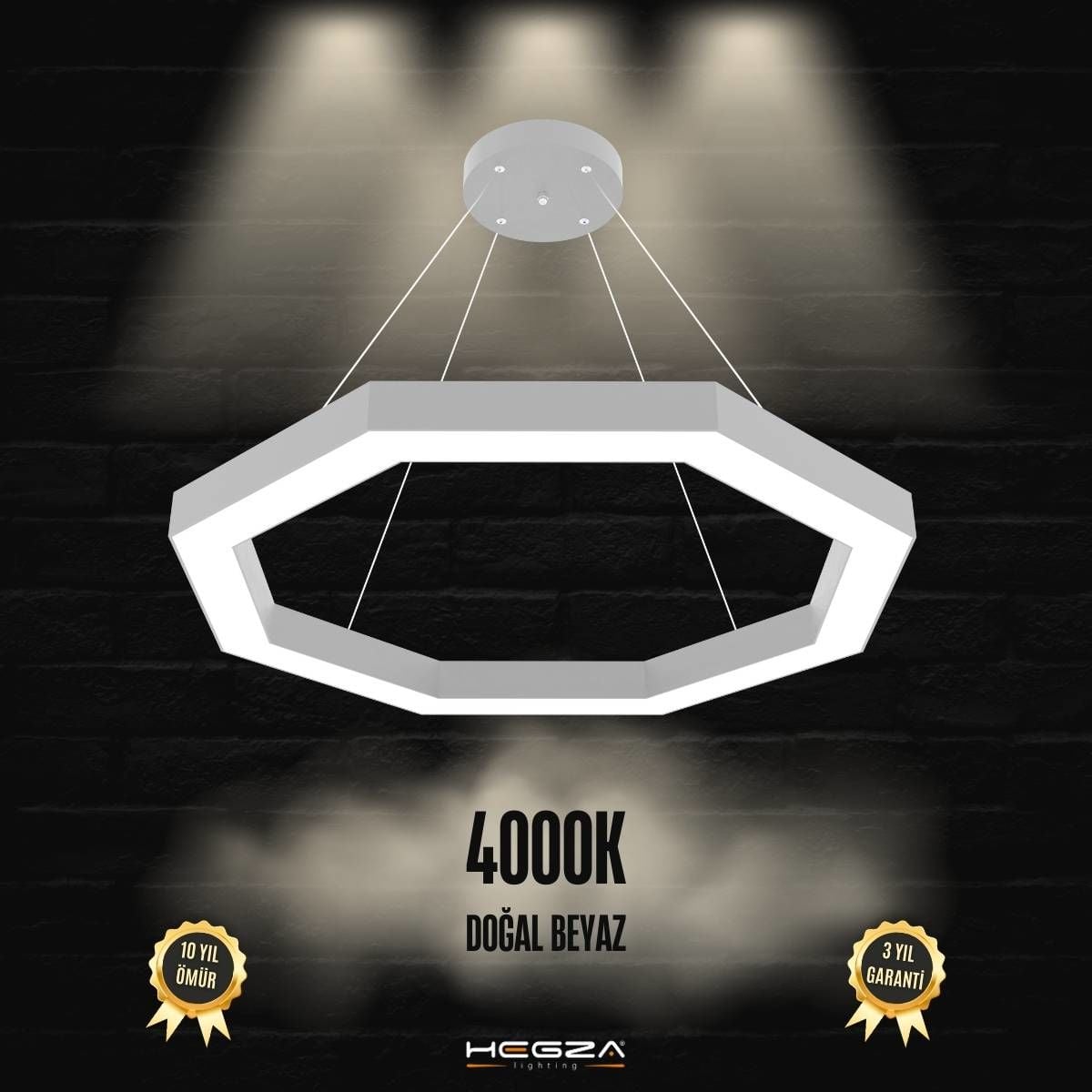 OCTAGON - Modern LED Avize Gri Kasa - 4000K - Gün Işığı