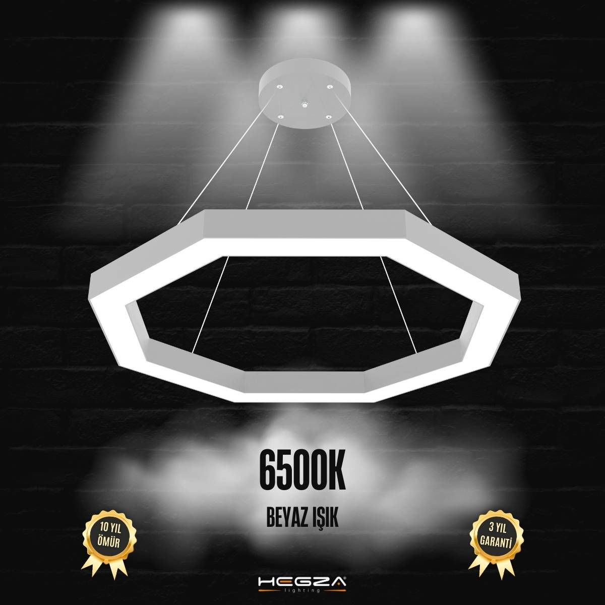 OCTAGON - Modern LED Avize Gri Kasa - 6500K - Beyaz Işık