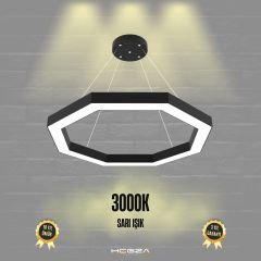OCTAGON - Modern LED Avize Siyah Kasa - 3000K - Sarı Işık