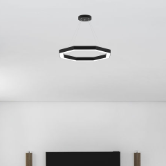 OCTAGON - Modern LED Avize Siyah Kasa - 3000K - Sarı Işık
