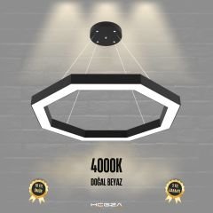 OCTAGON - Modern LED Avize Siyah Kasa - 4000K - Gün Işığı
