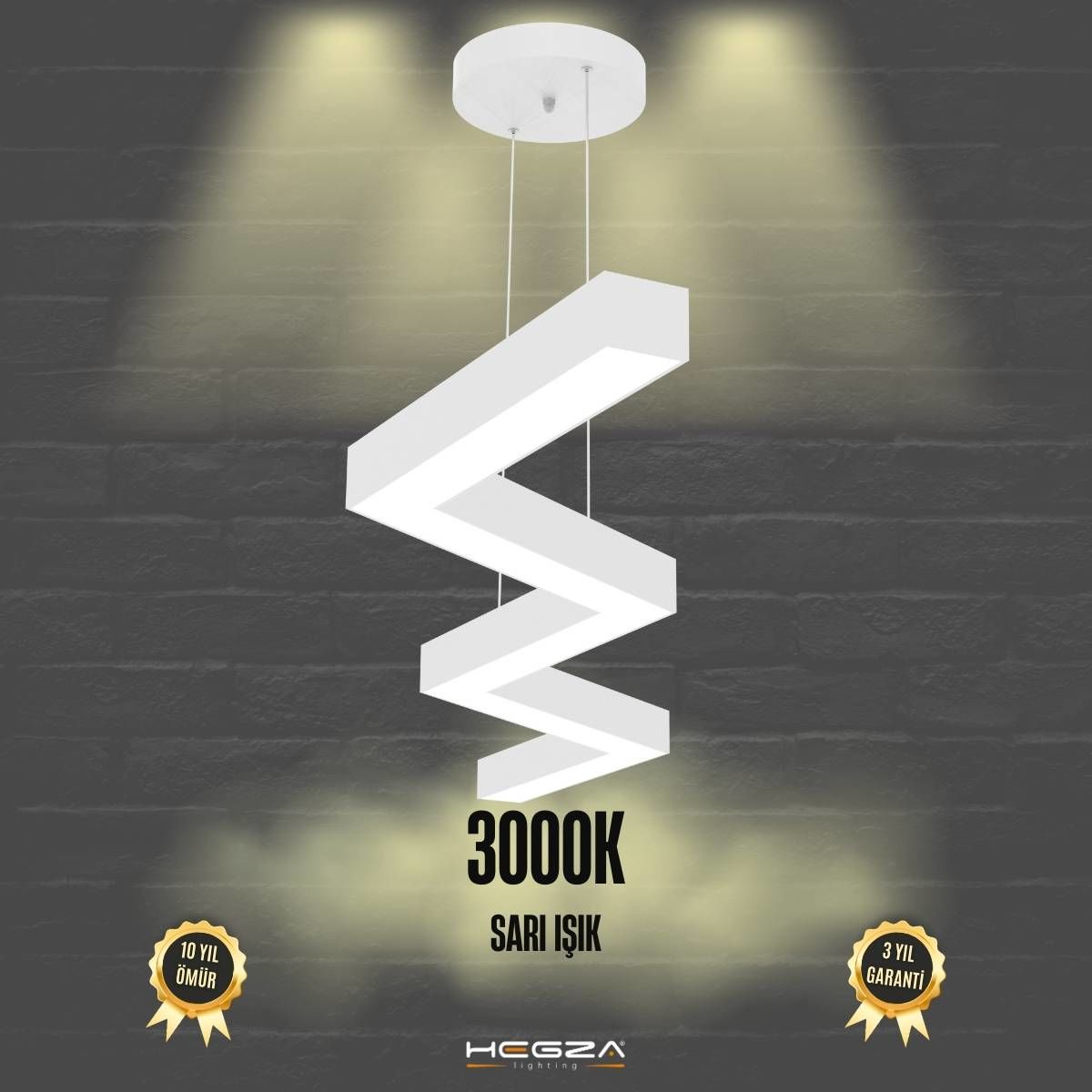 ZIGZAG - Modern LED Avize Beyaz Kasa - 3000K - Sarı Işık