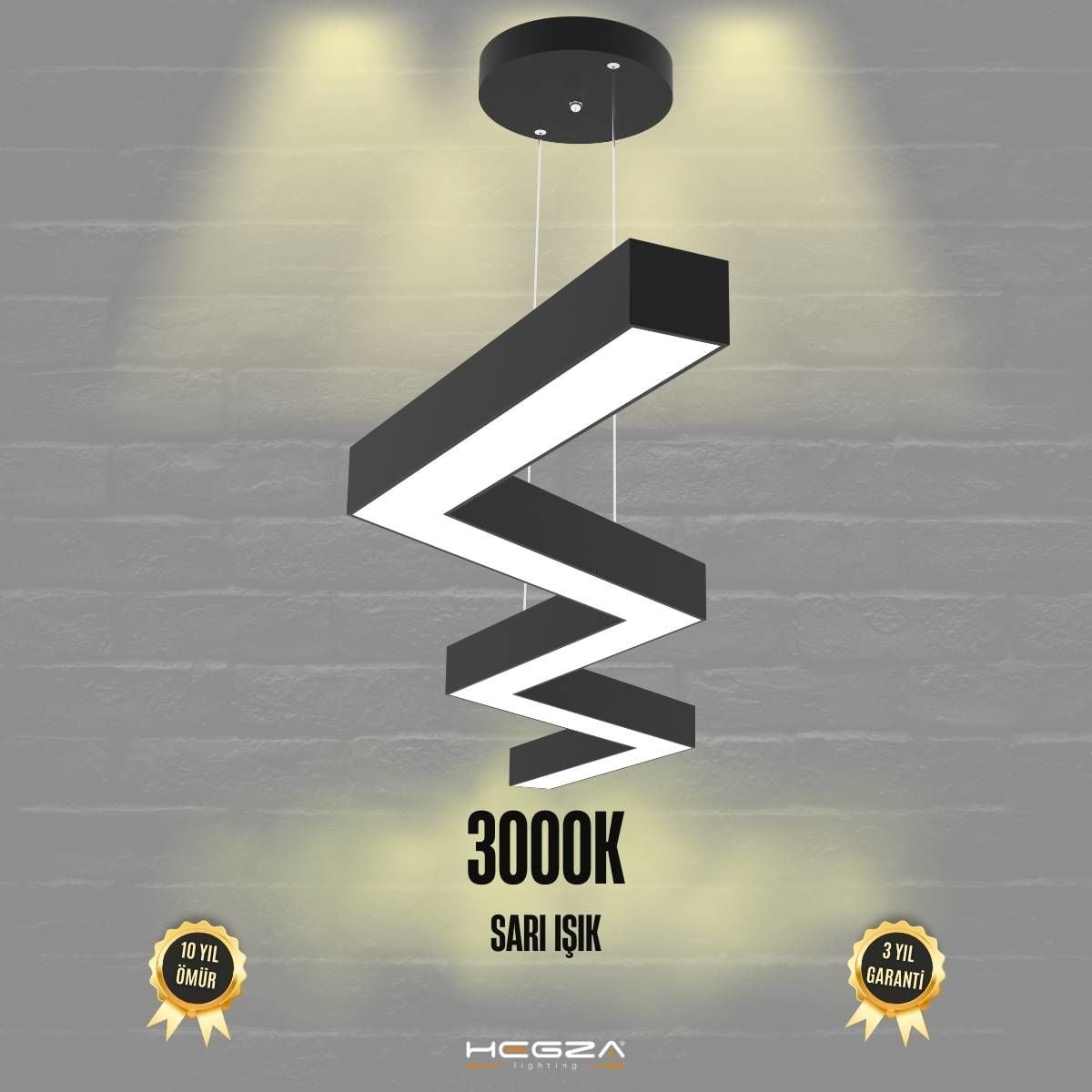 ZIGZAG - Modern LED Avize Siyah Kasa - 3000K - Sarı Işık