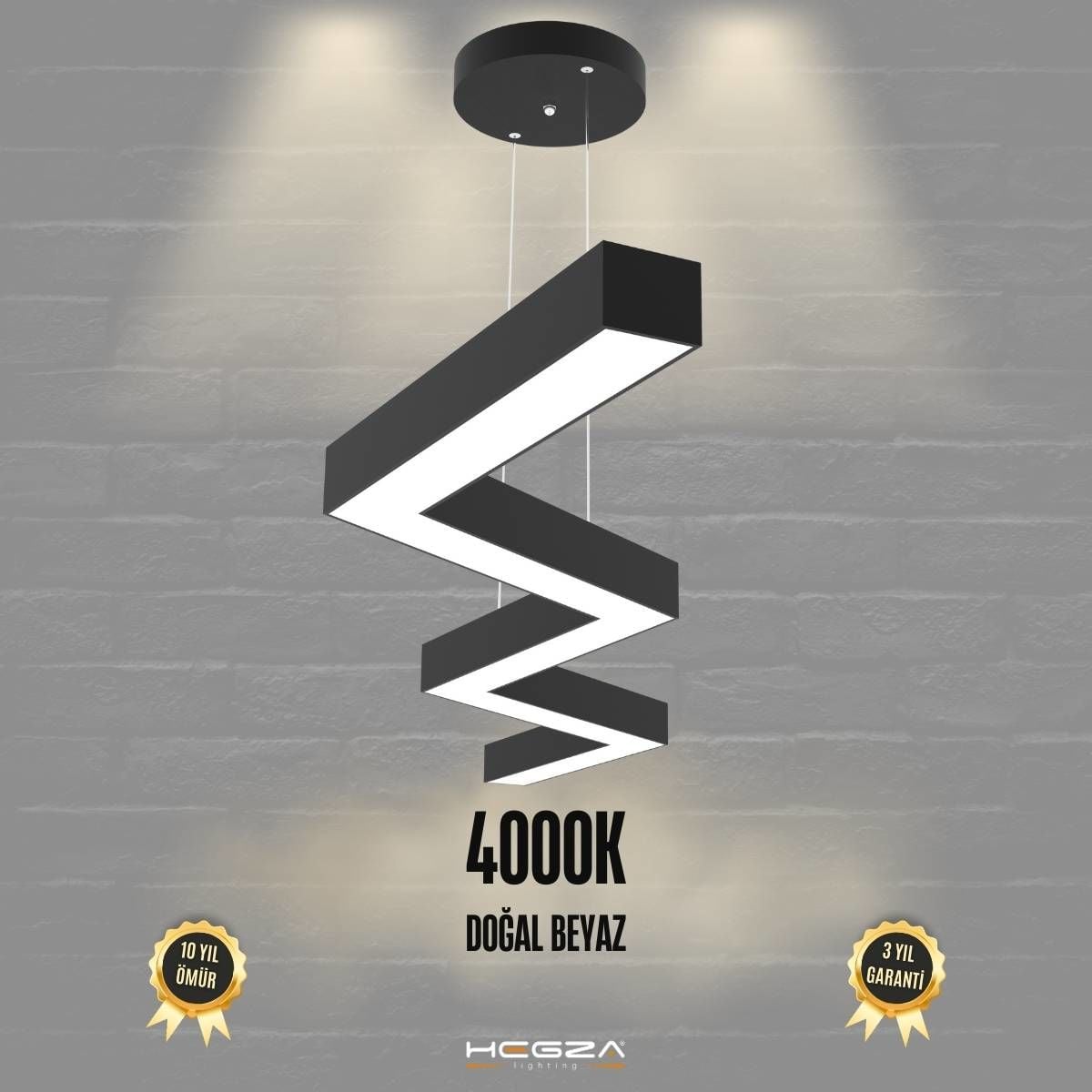 ZIGZAG - Modern LED Avize Siyah Kasa - 4000K - Gün Işığı