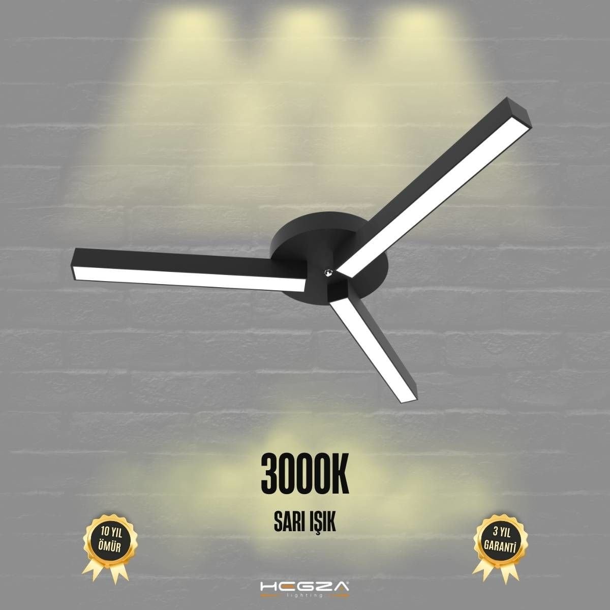 ADMIRA - Plafonyer LED Avize Siyah Kasa - 3000K - Sarı Işık