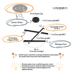 TRILLIZO - Modern LED Avize Siyah Kasa - 4000K - Gün Işığı