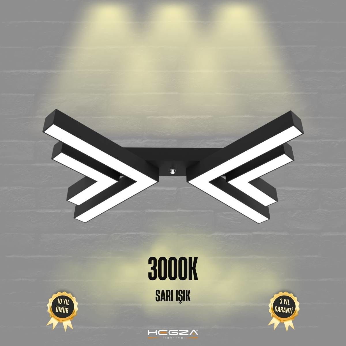 OSSO - Plafonyer LED Avize Siyah Kasa - 3000K - Sarı Işık