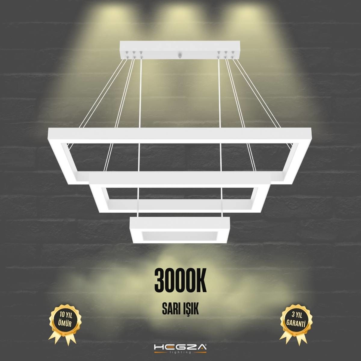 HERMANO - Modern LED Avize Beyaz Kasa - 3000K - Sarı Işık