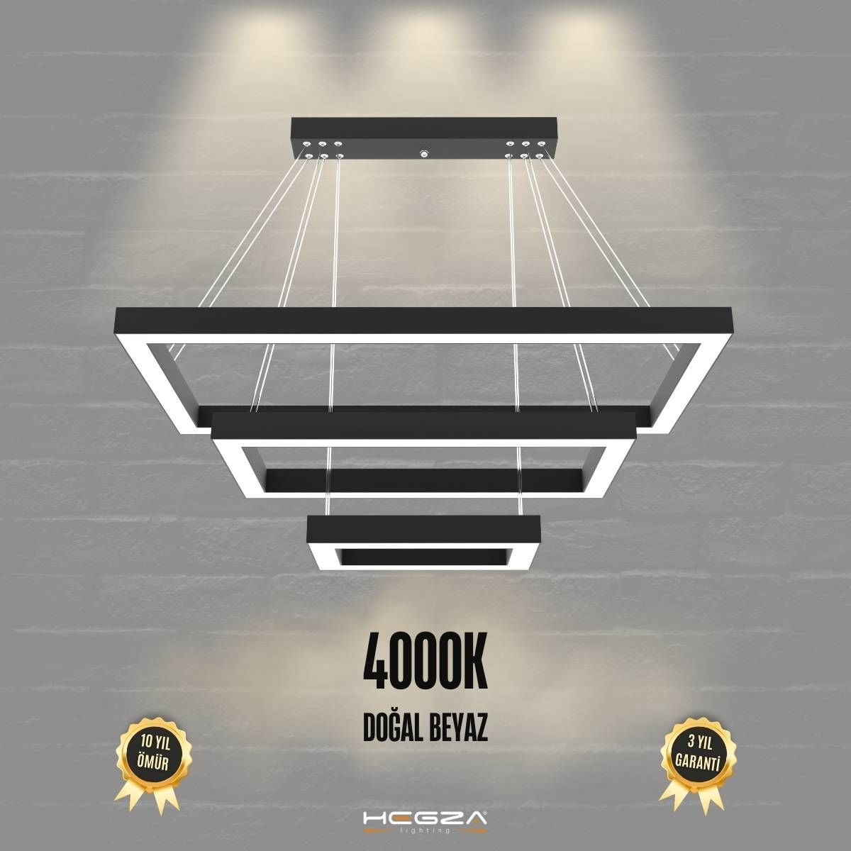 HERMANO - Modern LED Avize Siyah Kasa - 4000K - Gün Işığı