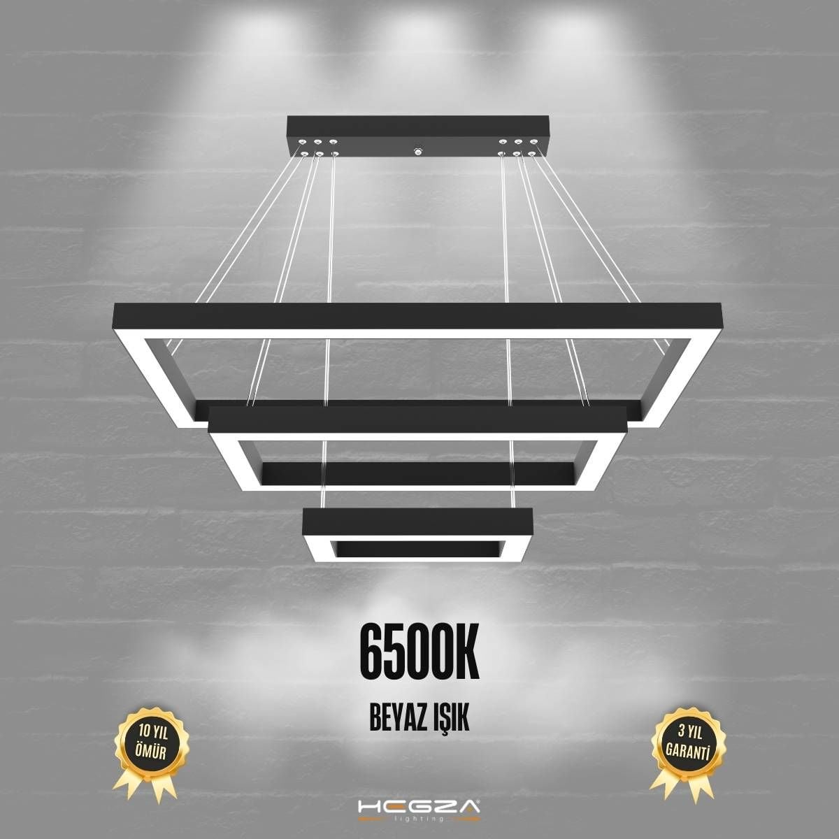 HERMANO - Modern LED Avize Siyah Kasa - 6500K - Beyaz Işık