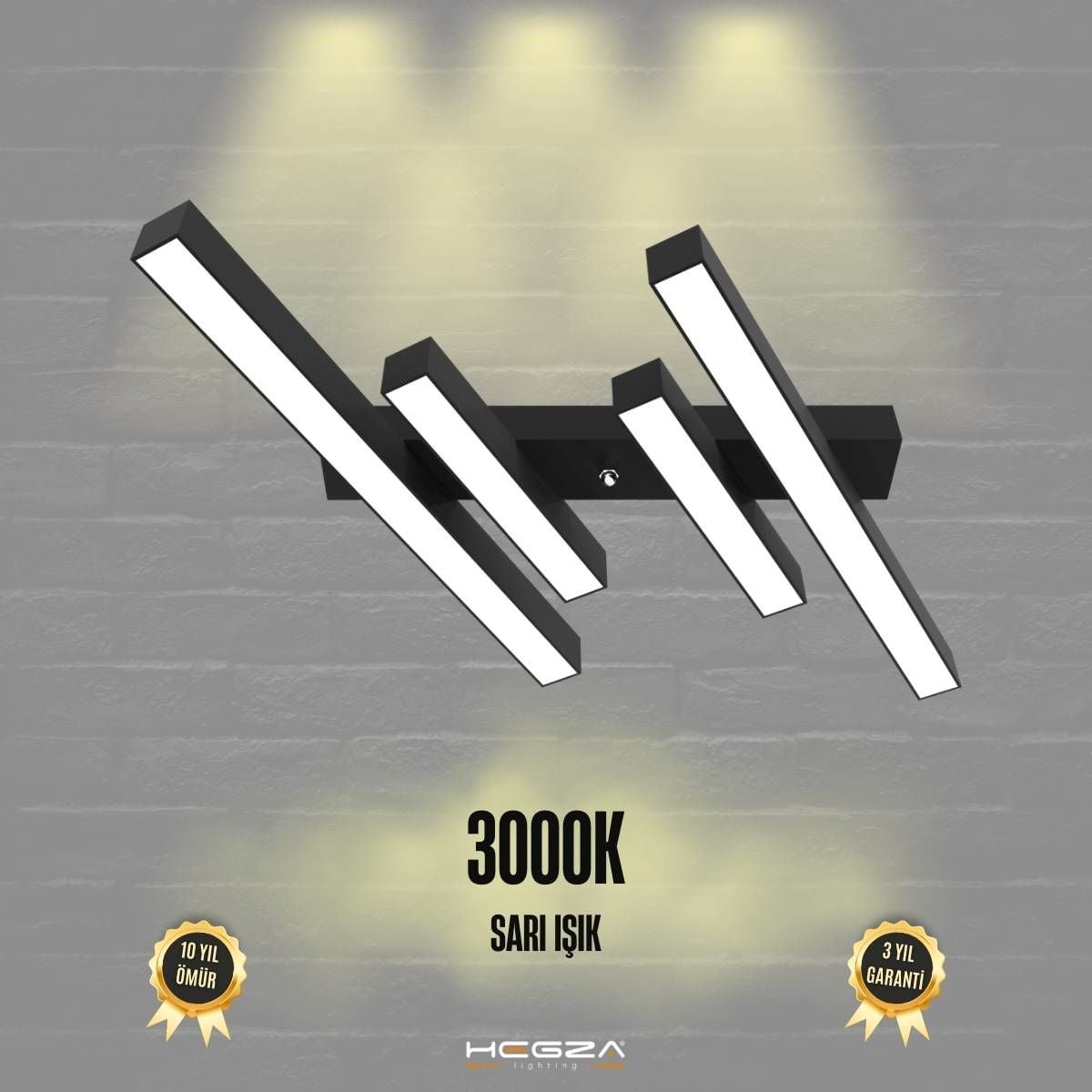 GRADA - Plafonyer LED Avize Siyah Kasa - 3000K - Sarı Işık