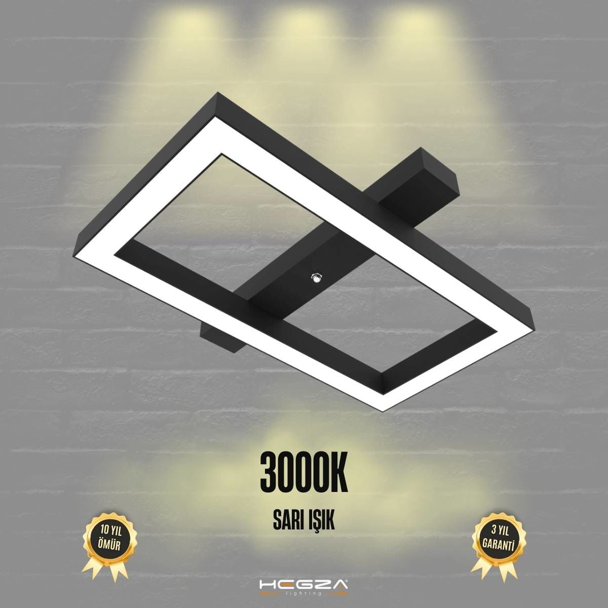 PIAZZA - Plafonyer LED Avize Siyah Kasa - 3000K - Sarı Işık