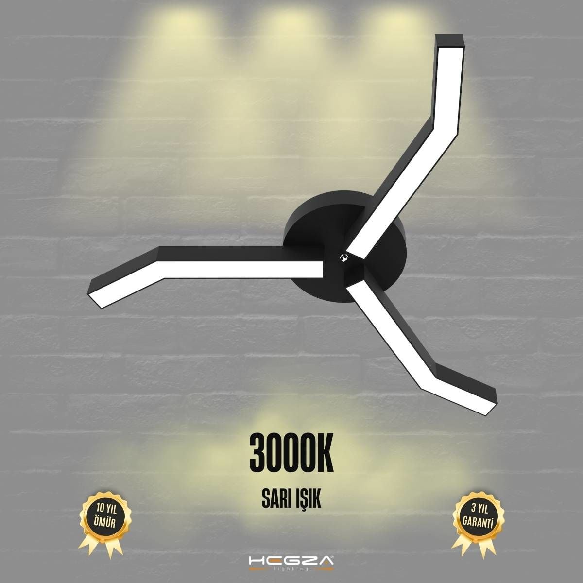 TREBOL - Plafonyer LED Avize Siyah Kasa - 3000K - Sarı Işık