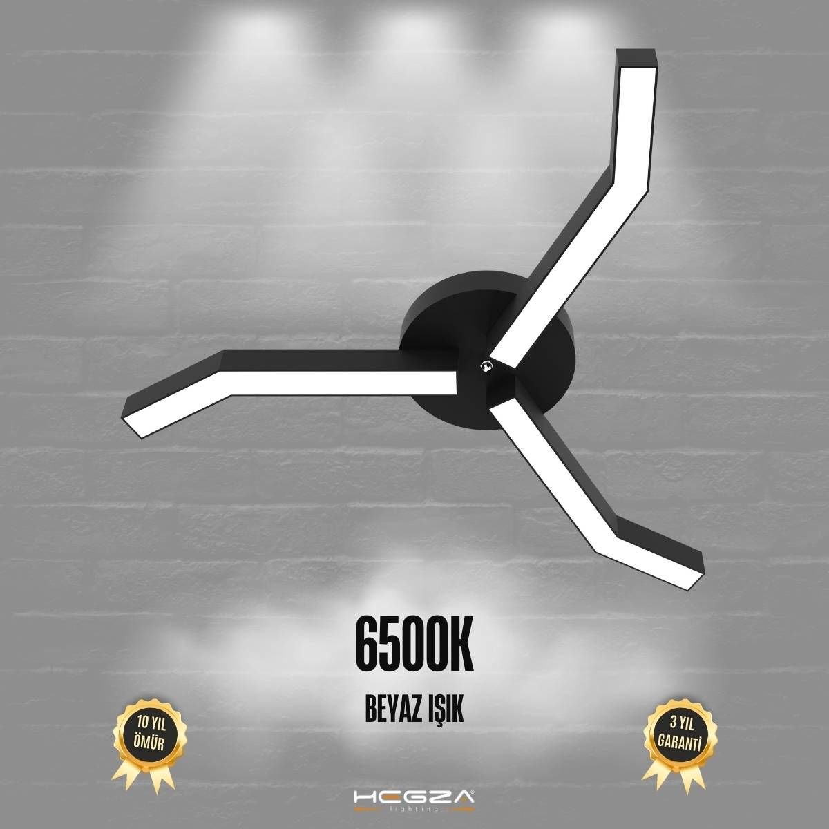 TREBOL - Plafonyer LED Avize Siyah Kasa - 6500K - Beyaz Işık