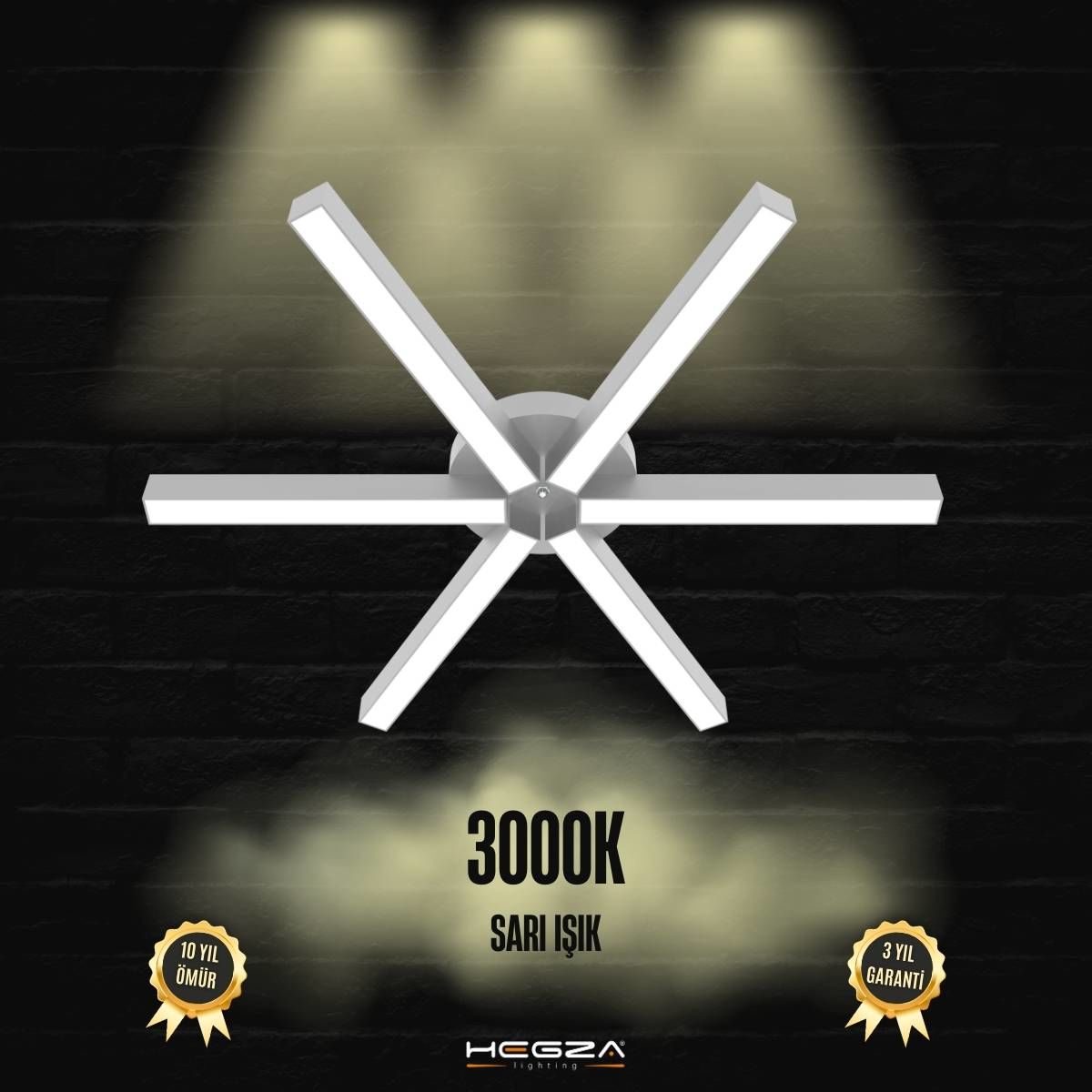 BORDE - Plafonyer LED Avize Gri Kasa - 3000K - Sarı Işık