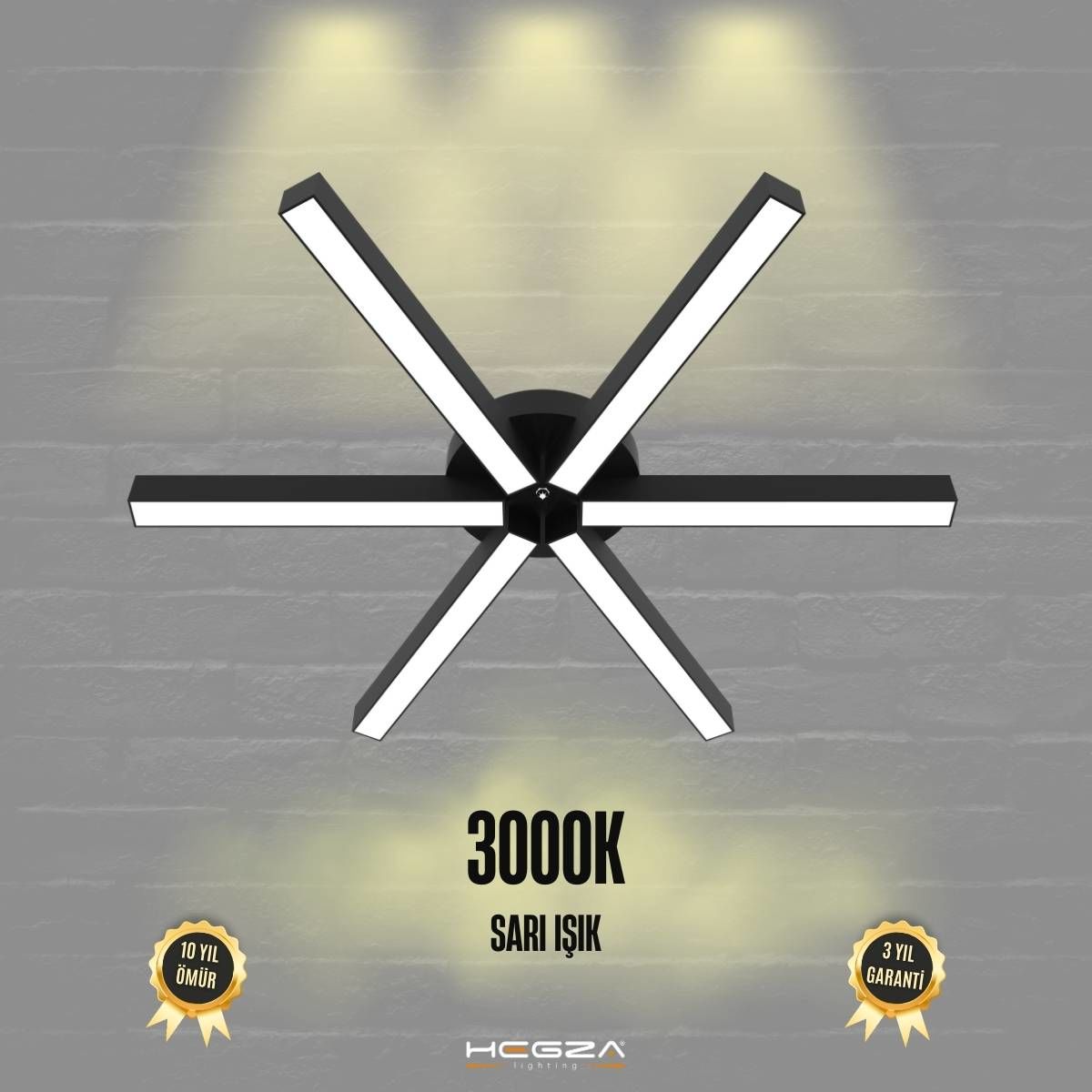 BORDE - Plafonyer LED Avize Siyah Kasa - 3000K - Sarı Işık