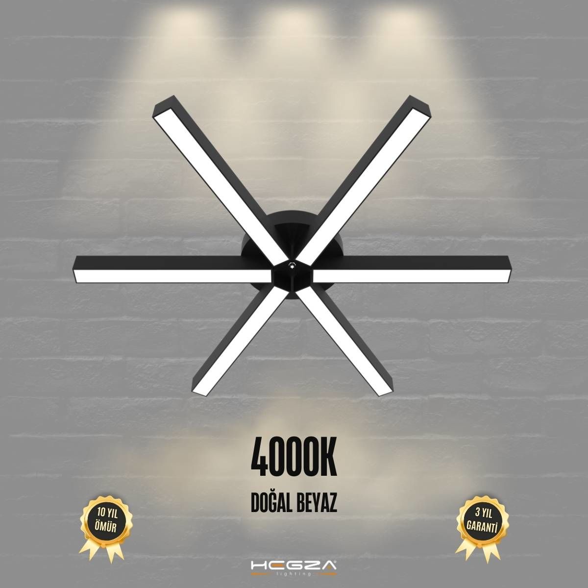 BORDE - Plafonyer LED Avize Siyah Kasa - 4000K - Gün Işığı