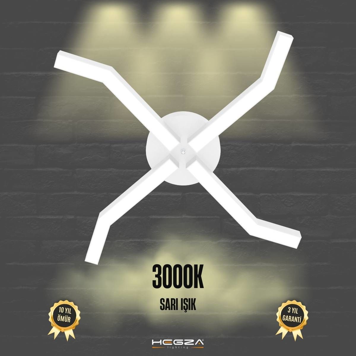 POLPO - Plafonyer LED Avize Beyaz Kasa - 3000K - Sarı Işık