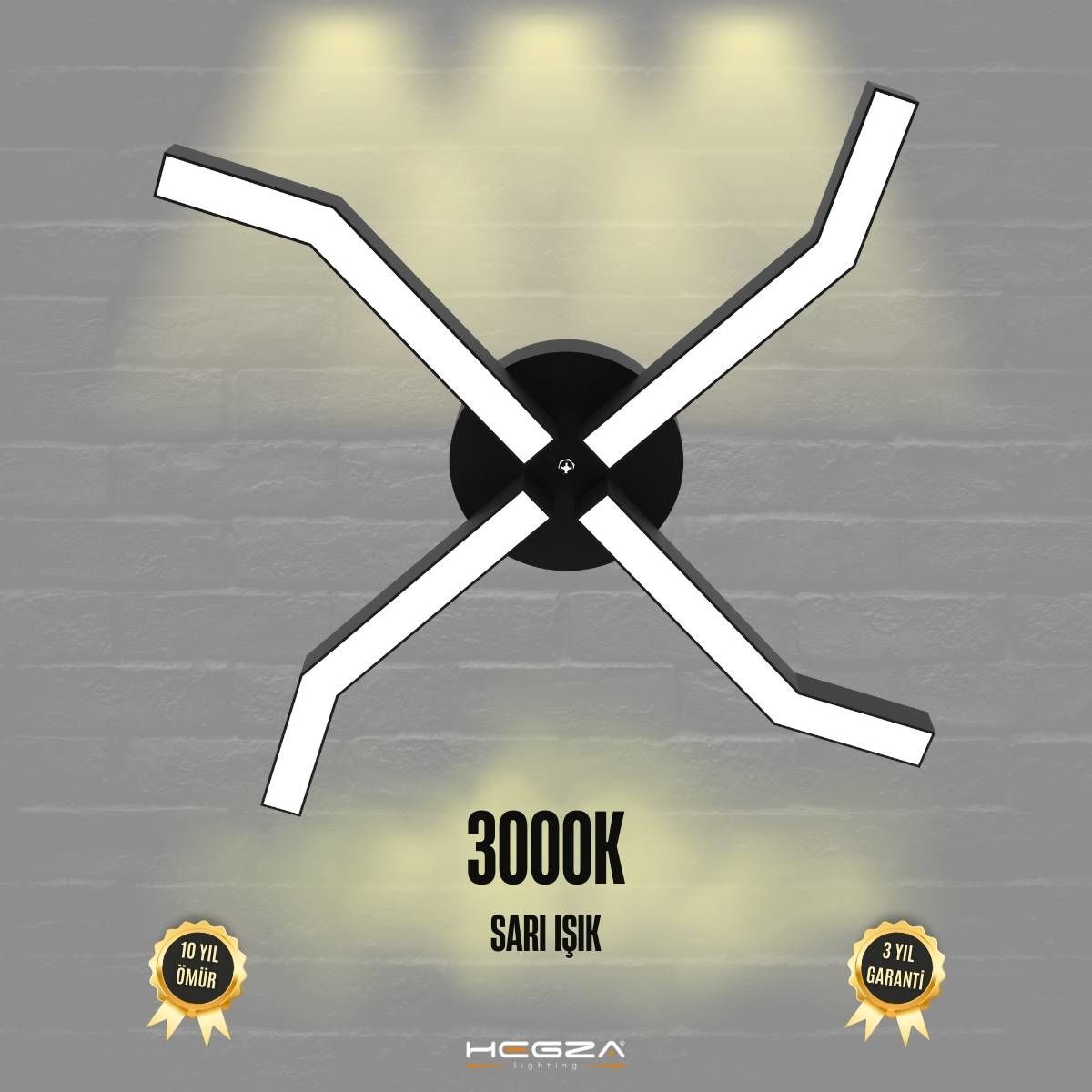 POLPO - Plafonyer LED Avize Siyah Kasa - 3000K - Sarı Işık