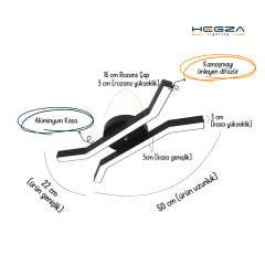 FORMICA - Plafonyer LED Avize Siyah Kasa - 3000K - Sarı Işık