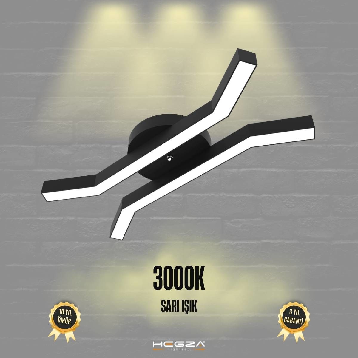 FORMICA - Plafonyer LED Avize Siyah Kasa - 3000K - Sarı Işık