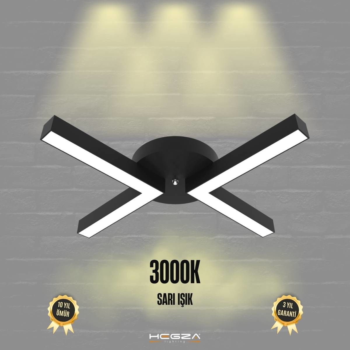 CONTENTO - Plafonyer LED Avize Siyah Kasa - 3000K - Sarı Işık