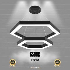 HEXAGON-PİRAMİT-DUO - Modern Endirekt LED Avize Siyah Kasa - 6500K - Beyaz Işık