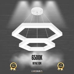 HEXAGON-PİRAMİT-DUO - Modern Endirekt LED Avize Beyaz Kasa - 6500K - Beyaz Işık