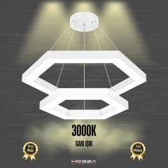 HEXAGON-PİRAMİT-DUO - Modern Endirekt LED Avize Beyaz Kasa - 3000K - Sarı Işık