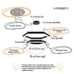 HEXAGON-PİRAMİT-DUO - Modern Endirekt LED Avize Gri Kasa - 3000K - Sarı Işık