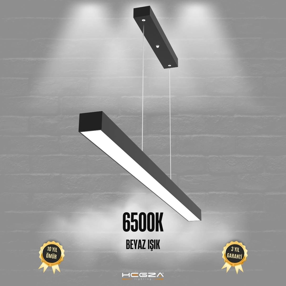 LİNEER-DUO - Modern Endirekt LED Avize Siyah Kasa - 6500K - Beyaz Işık