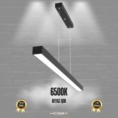 LİNEER-DUO - Modern Endirekt LED Avize Siyah Kasa - 6500K - Beyaz Işık