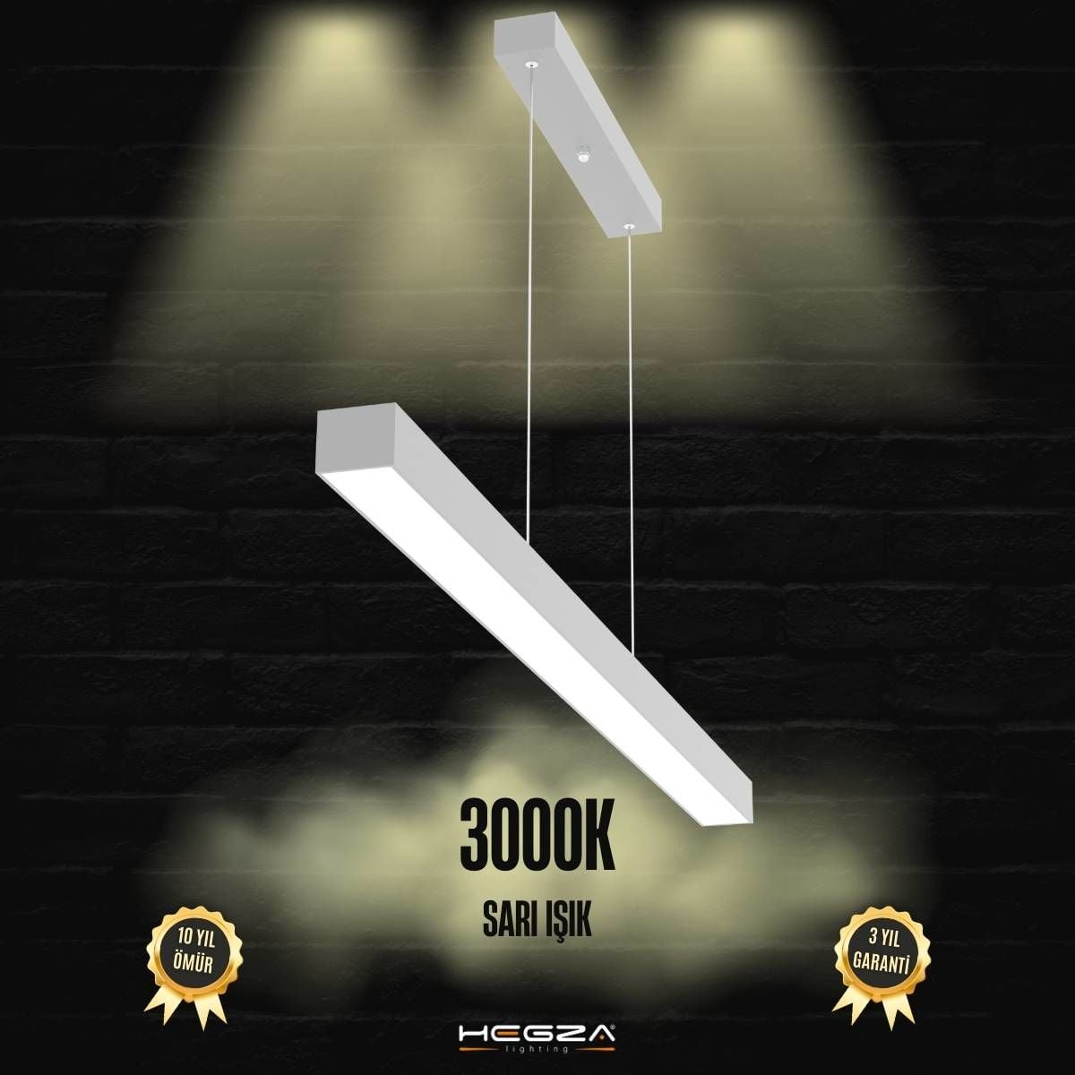 LİNEER-DUO - Modern Endirekt LED Avize Gri Kasa - 3000K - Sarı Işık