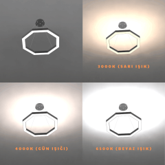 OCTAGON-DUO - Modern Endirekt LED Avize Siyah Kasa - 6500K - Beyaz Işık