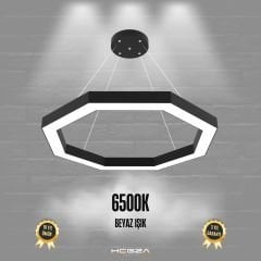 OCTAGON-DUO - Modern Endirekt LED Avize Siyah Kasa - 6500K - Beyaz Işık