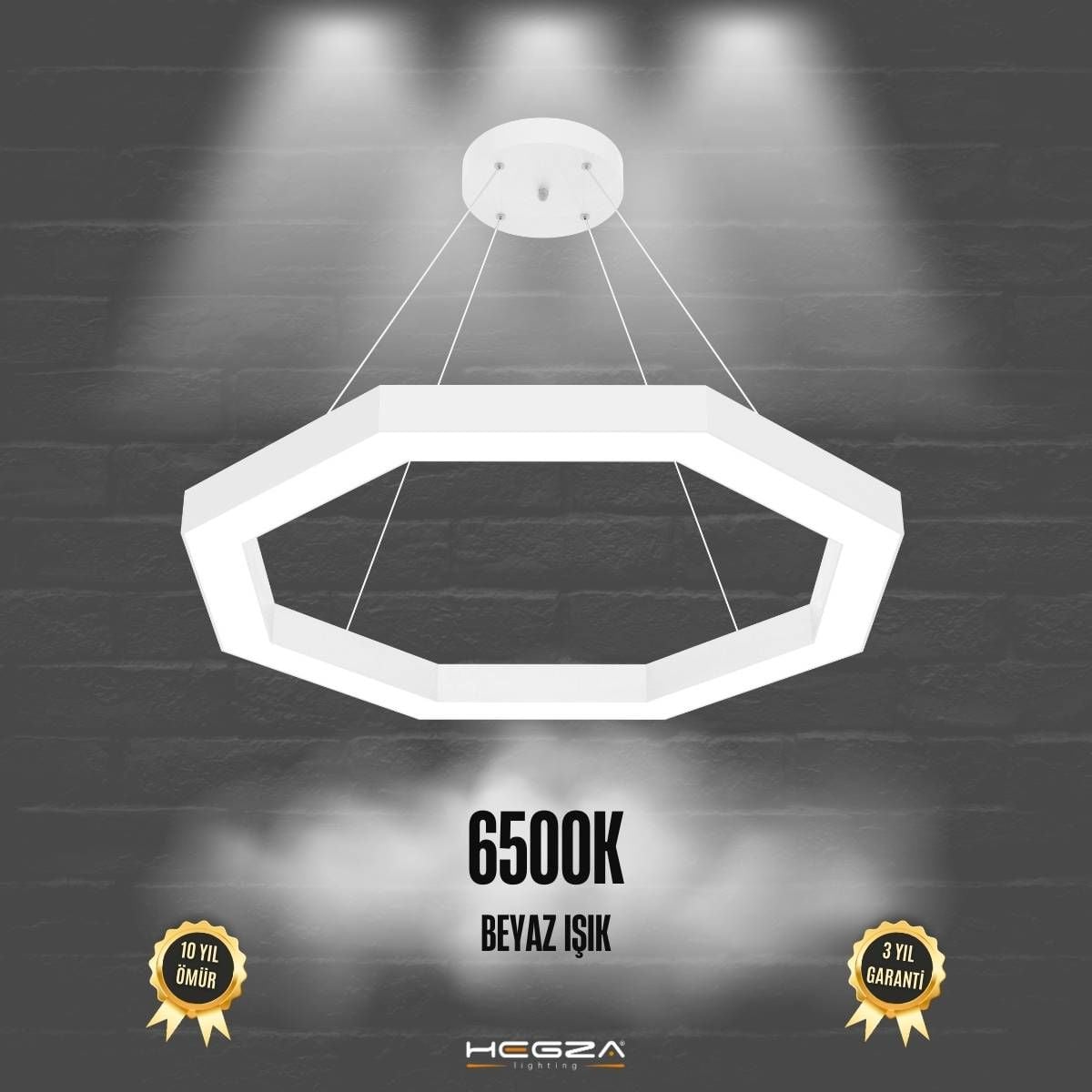 OCTAGON-DUO - Modern Endirekt LED Avize Beyaz Kasa - 6500K - Beyaz Işık