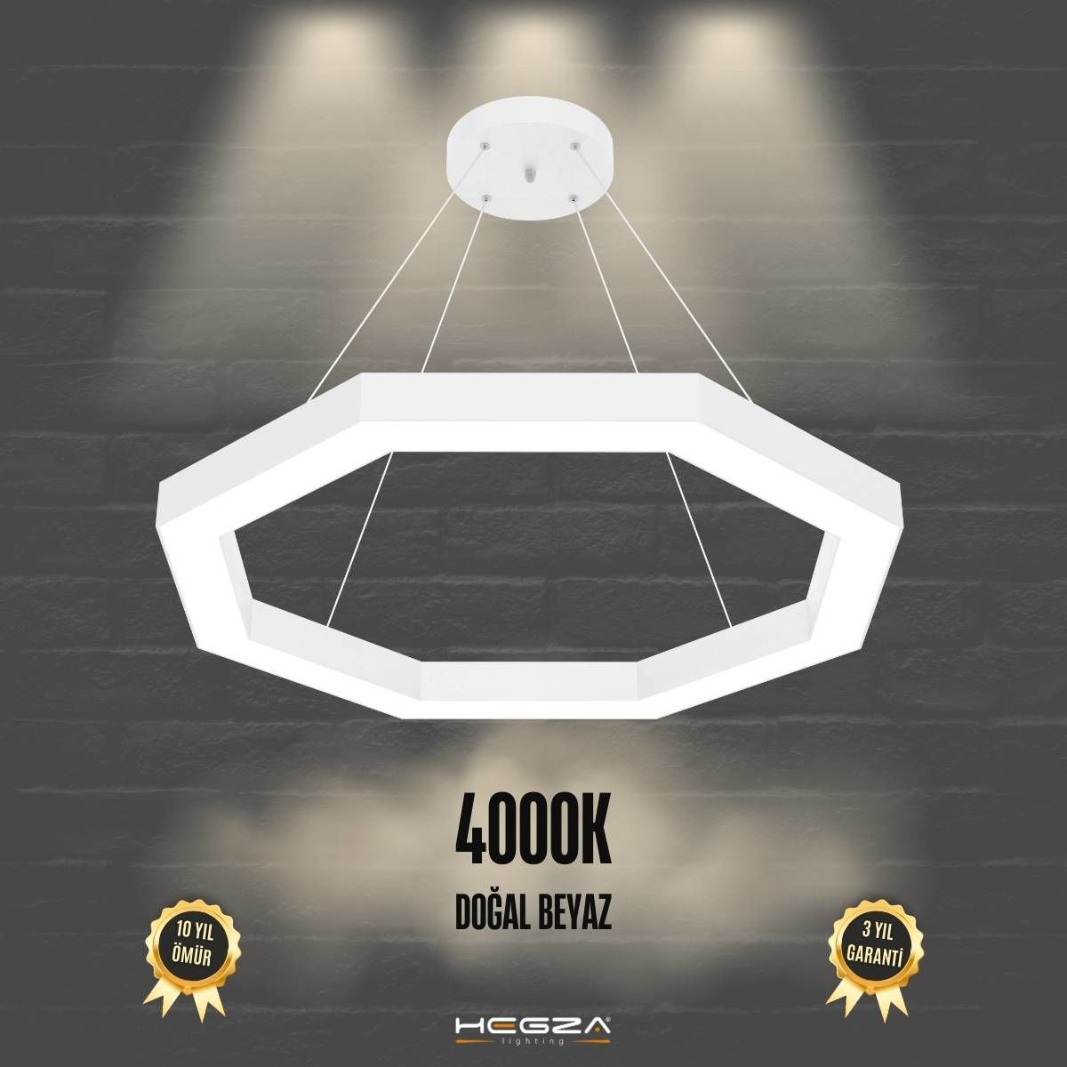 OCTAGON-DUO - Modern Endirekt LED Avize Beyaz Kasa - 4000K - Gün Işığı