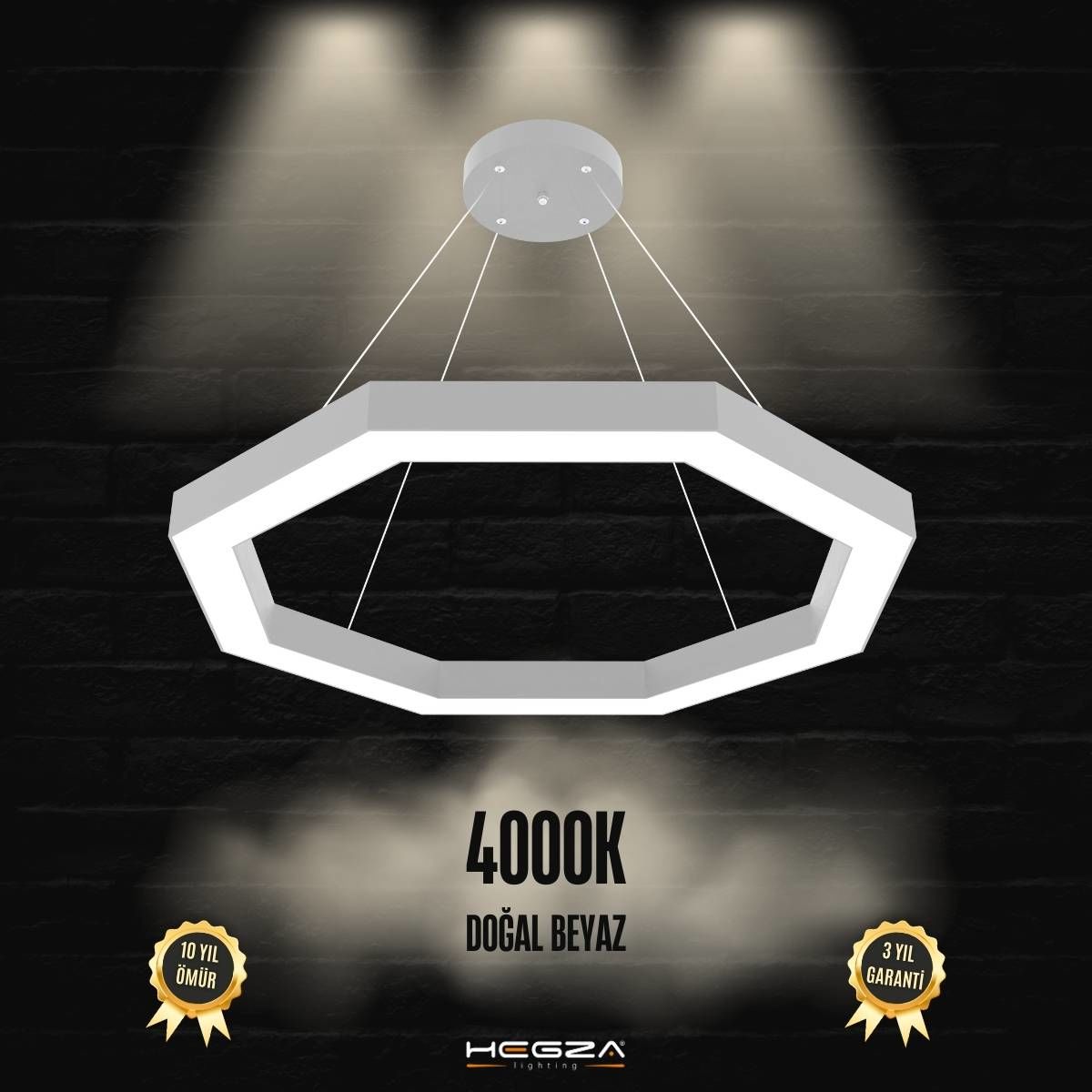 OCTAGON-DUO - Modern Endirekt LED Avize Gri Kasa - 4000K - Gün Işığı