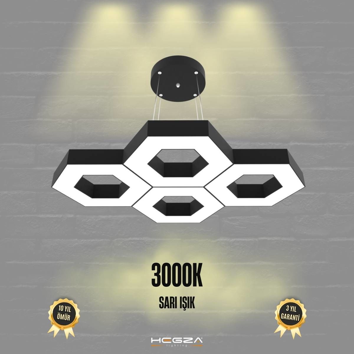 STELLA-DUO - Modern Endirekt LED Avize Siyah Kasa - 3000K - Sarı Işık