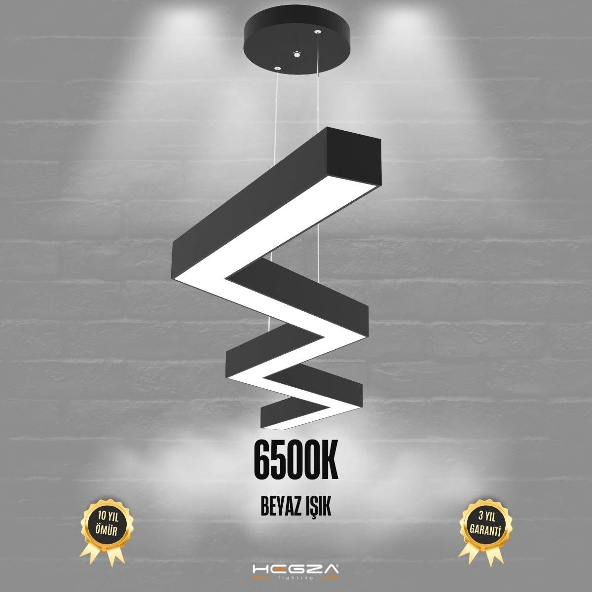 ZİGZAG-DUO - Modern Endirekt LED Avize Siyah Kasa - 6500K - Beyaz Işık