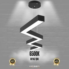 ZİGZAG-DUO - Modern Endirekt LED Avize Siyah Kasa - 6500K - Beyaz Işık