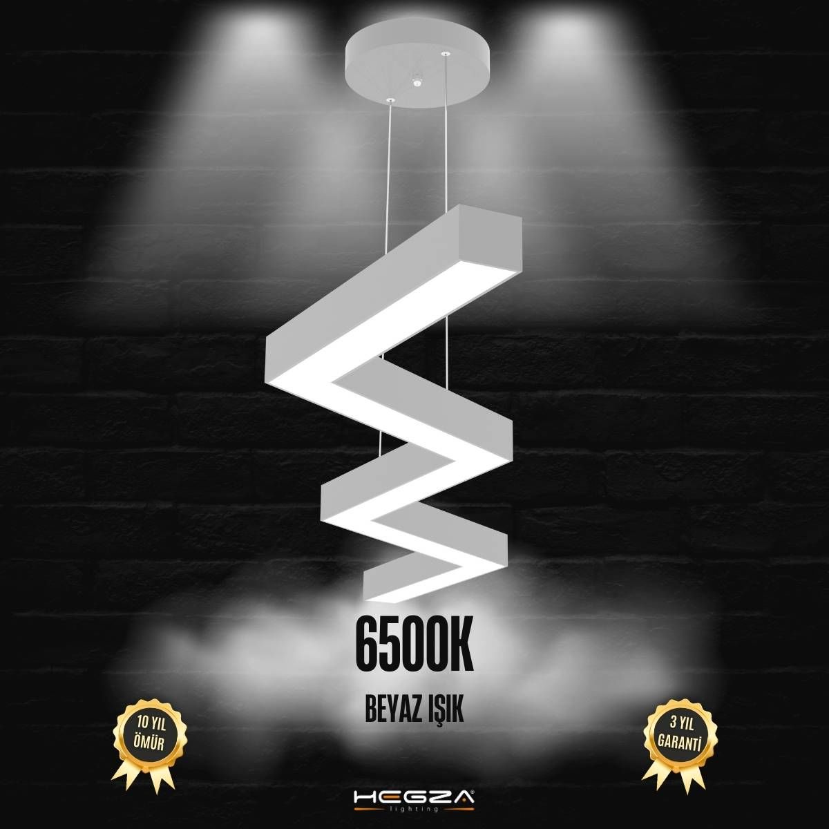 ZİGZAG-DUO - Modern Endirekt LED Avize Gri Kasa - 6500K - Beyaz Işık