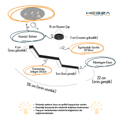 ZİGZAG-DUO - Modern Endirekt LED Avize Gri Kasa - 6500K - Beyaz Işık