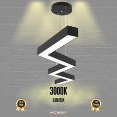 ZİGZAG-DUO - Modern Endirekt LED Avize Siyah Kasa - 3000K - Sarı Işık