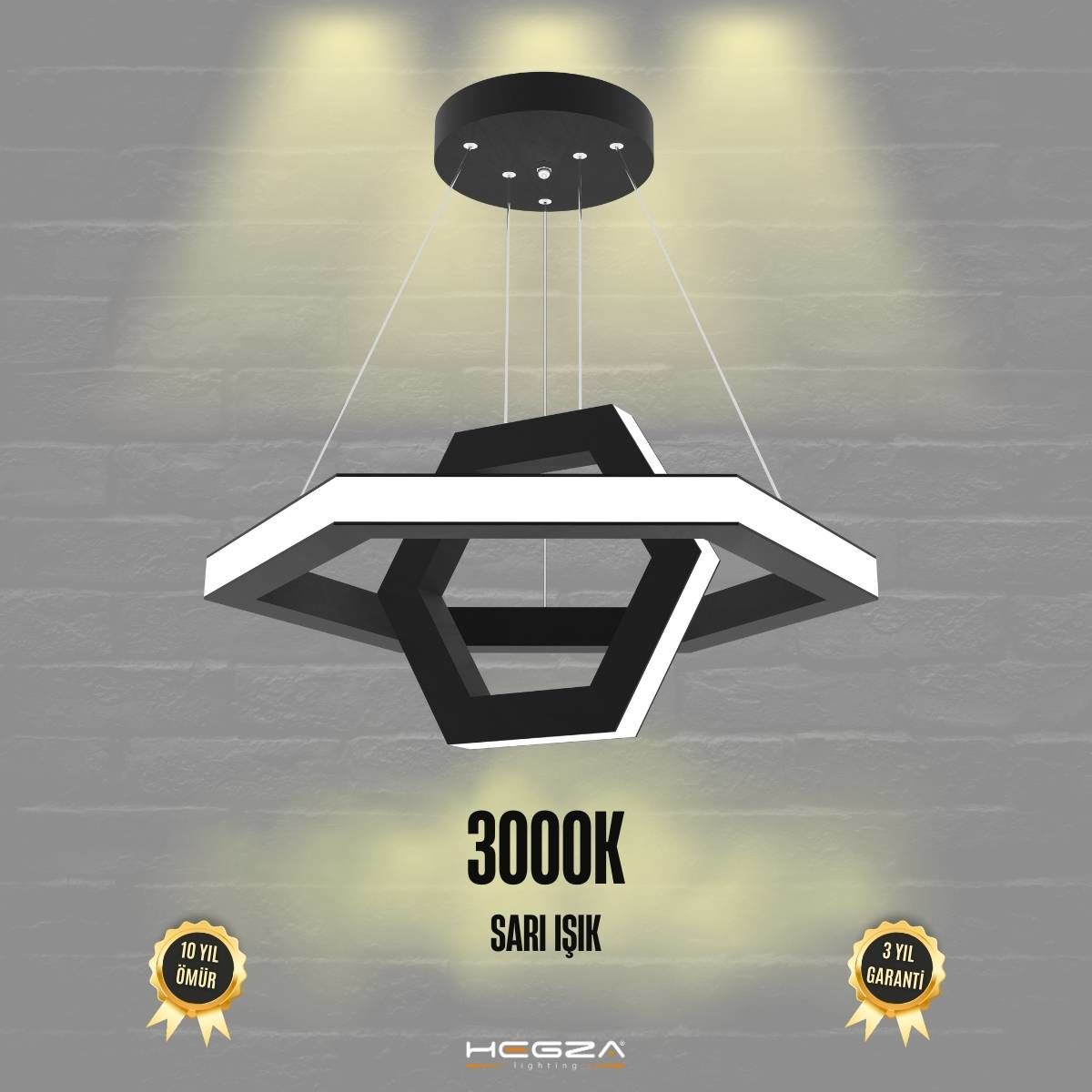 CICLO - Modern LED Avize Siyah Kasa - 3000K - Sarı Işık