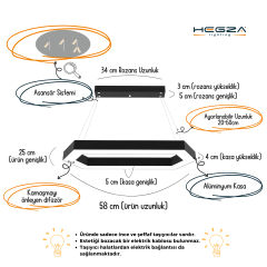 JOYA - Modern LED Avize Siyah Kasa - 3000K - Sarı Işık