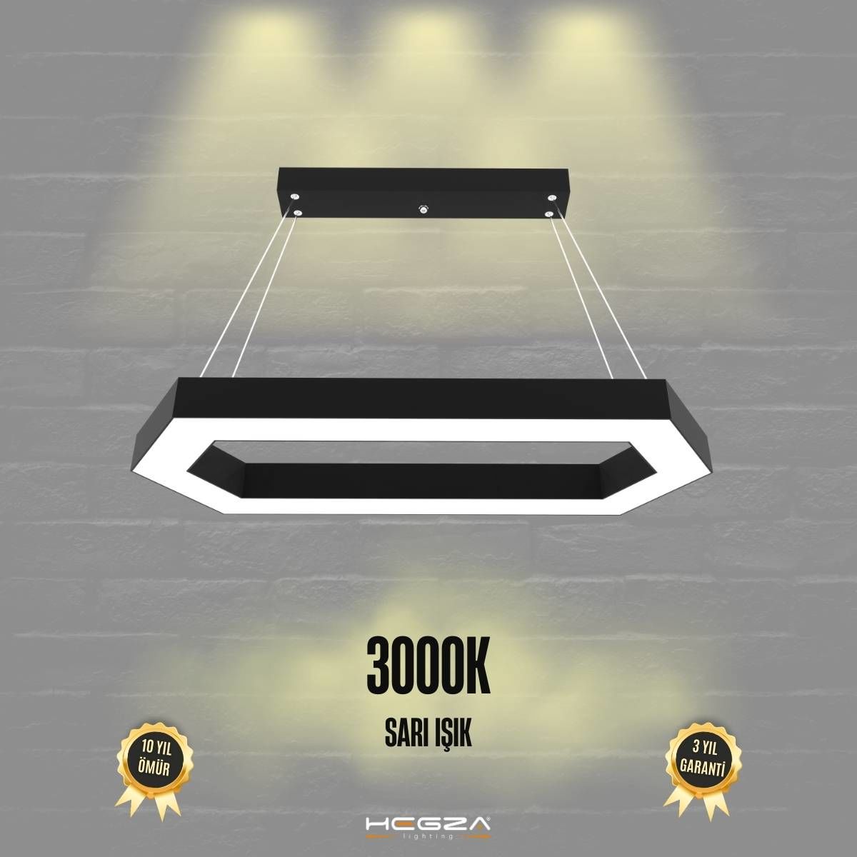 JOYA - Modern LED Avize Siyah Kasa - 3000K - Sarı Işık