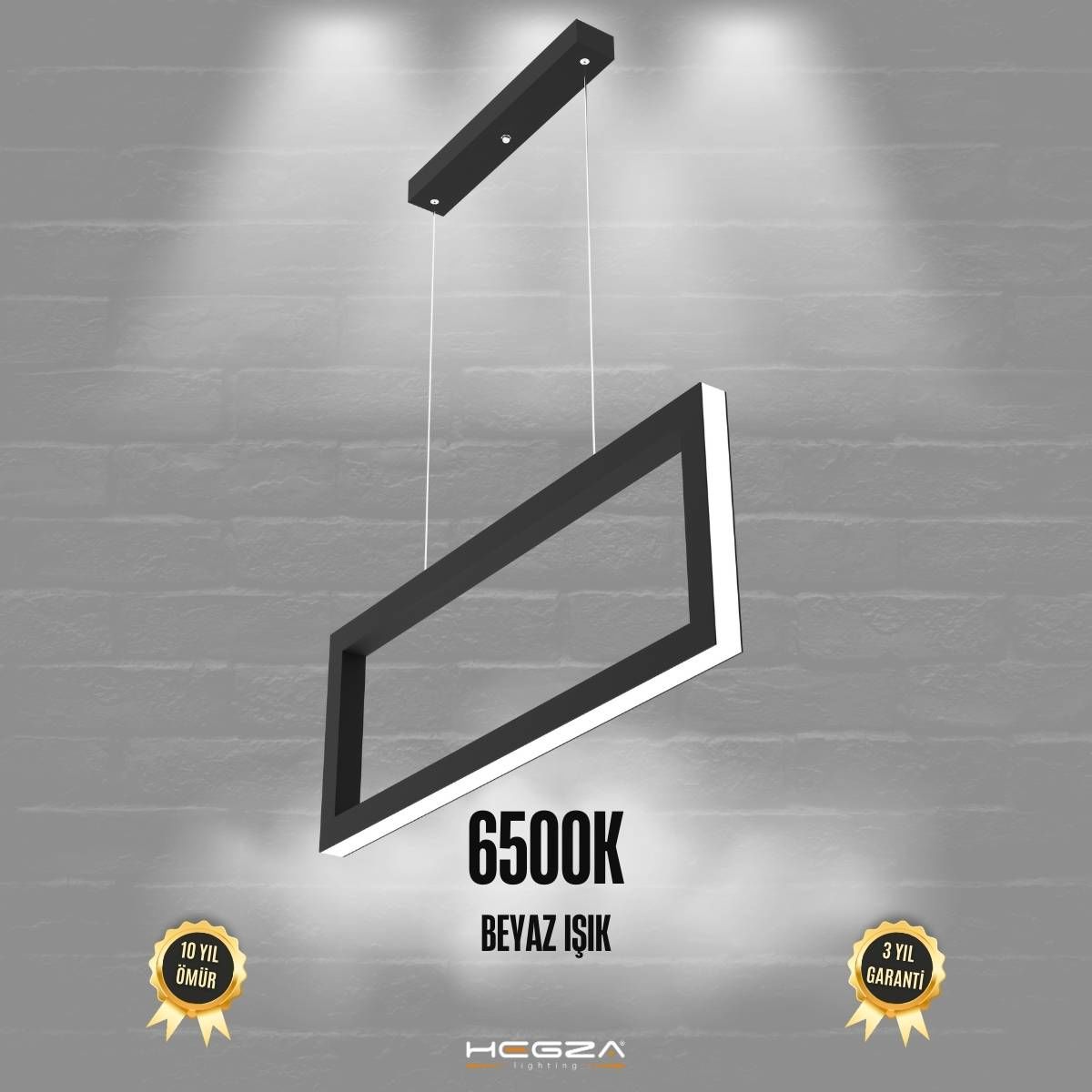 MESA - Modern LED Avize Siyah Kasa - 6500K - Beyaz Işık