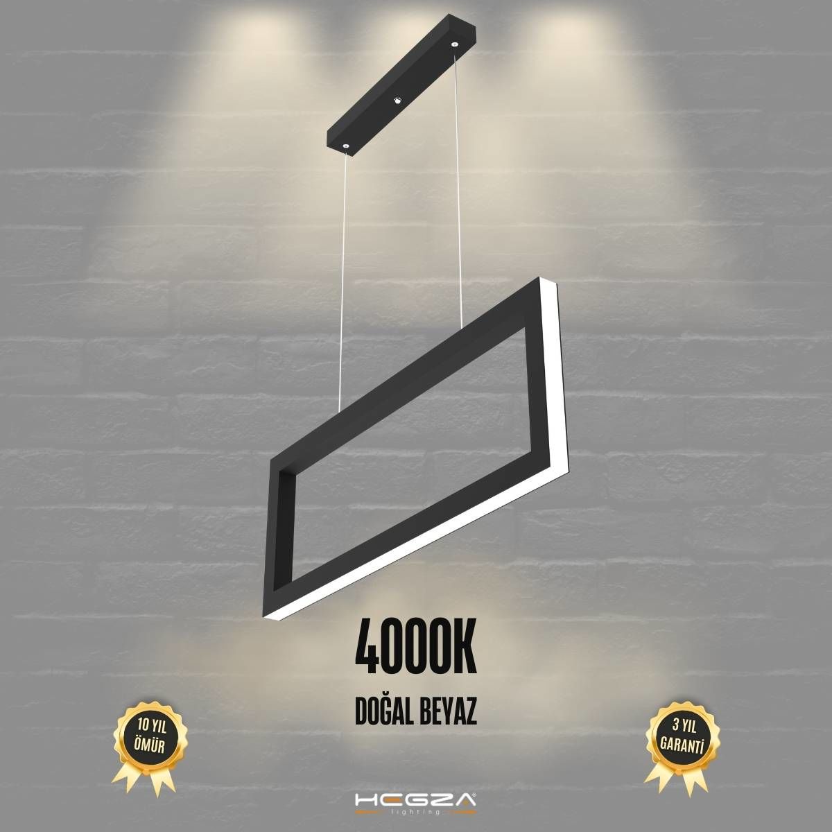 MESA - Modern LED Avize Siyah Kasa - 4000K - Gün Işığı